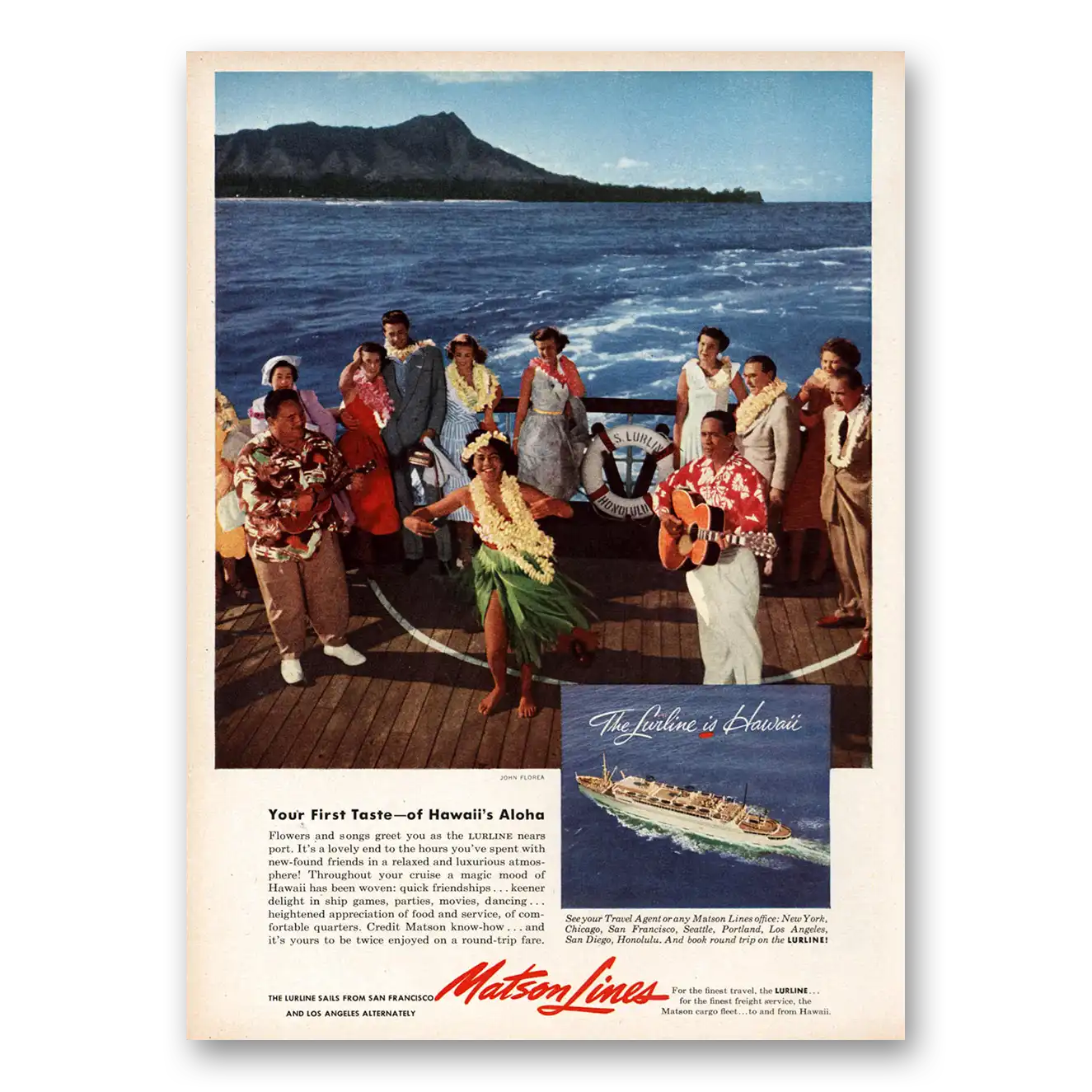 1953 Matson Line First Taste of Hawaiis Aloha Vintage Magazine Print Ad