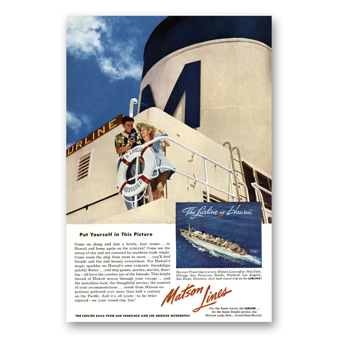 1953 Matson Line Lurline Put Yourself In This Picture Vintage Magazine Print Ad