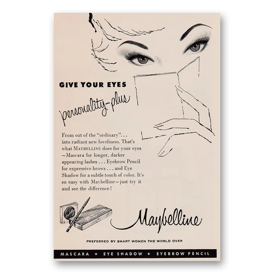 1953 Maybelline Eye Makeup Give Your Eyes Personality Plus Vintage Magazine Print Ad