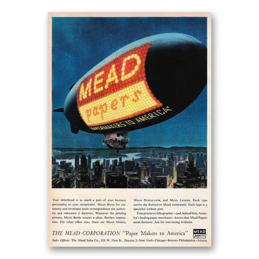 1953 Mead Papers Part of Your Business Blimp Vintage Magazine Print Ad