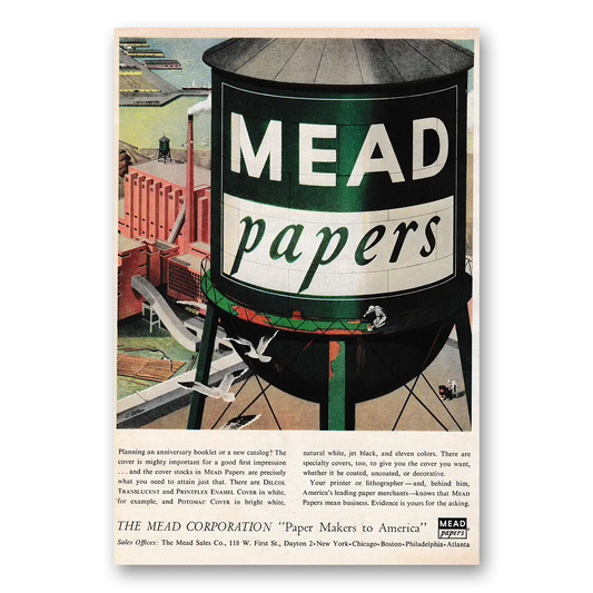 1953 Mead Papers Water Tower Vintage Magazine Print Ad