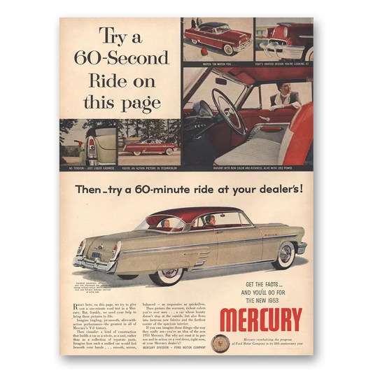 1953 Mercury 60 Second Ride On This Page Vintage Magazine Print Ad