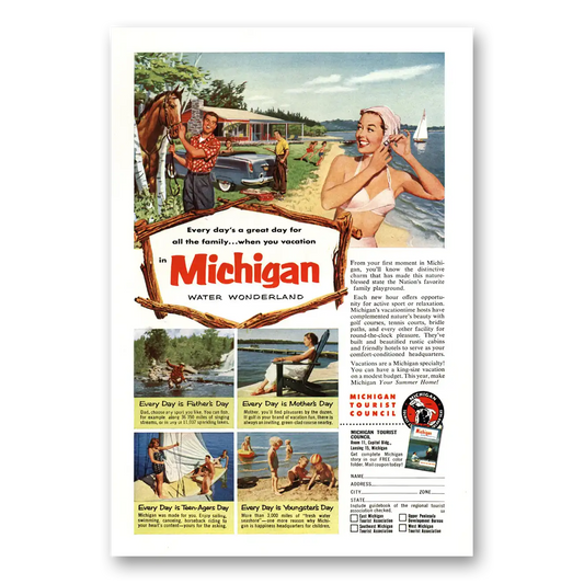 1953 Michigan Water Wonderland Beach Vintage Magazine Print Ad