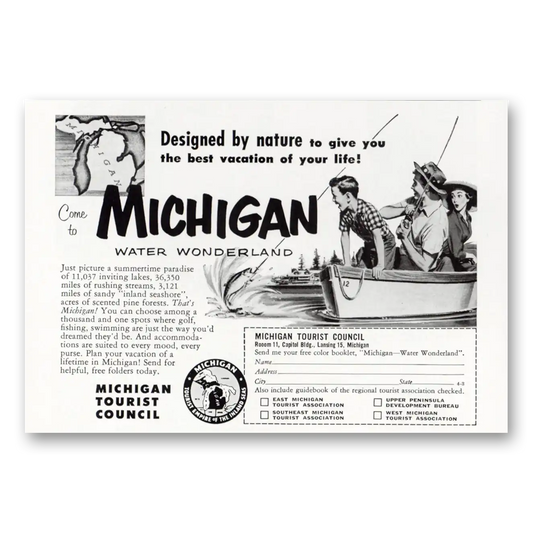 1953 Michigan Designed by Nature Water Wonderland Vintage Magazine Print Ad