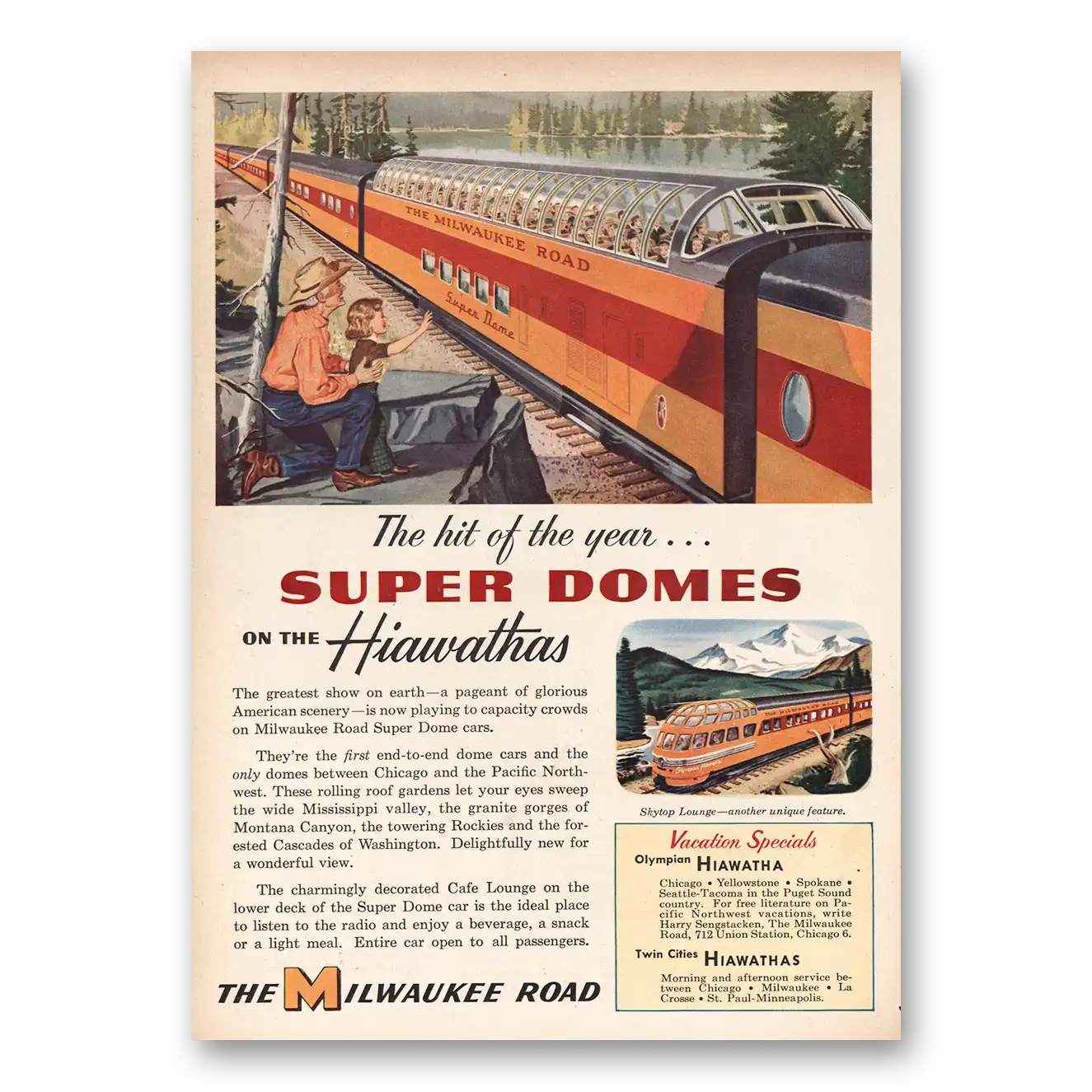 1953 Milwaukee Road Superdomes Hiawathas Vintage Magazine Print Ad