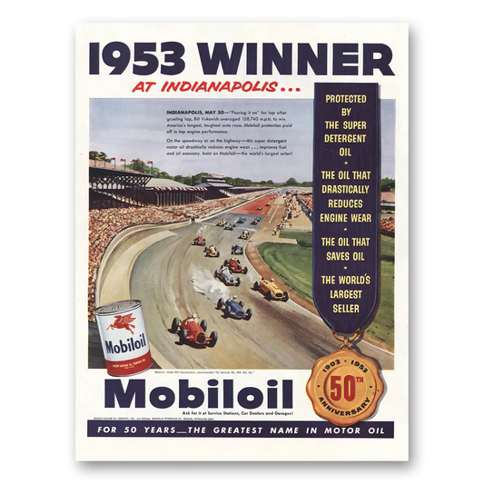 1953 Mobiloil 1953 Winner Indianapolis Vintage Magazine Print Ad