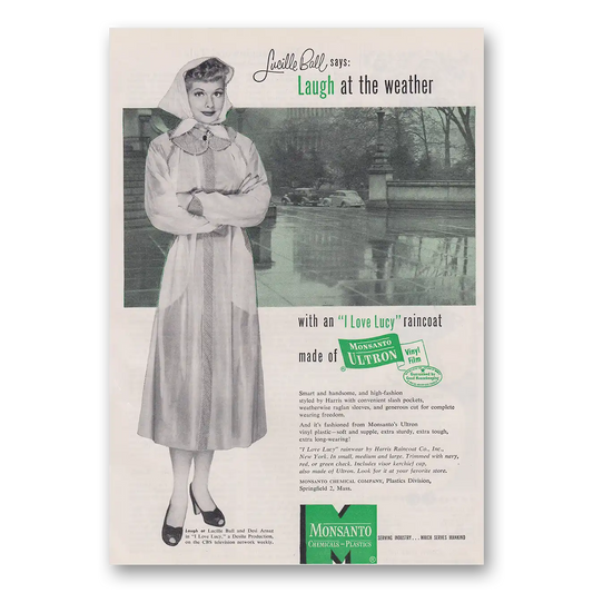 1953 Monsanto Lucille Balls Says Laugh At the Weather Vintage Magazine Print Ad