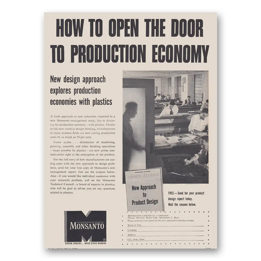 1953 Monsanto Open the Door to Production Economy Vintage Magazine Print Ad