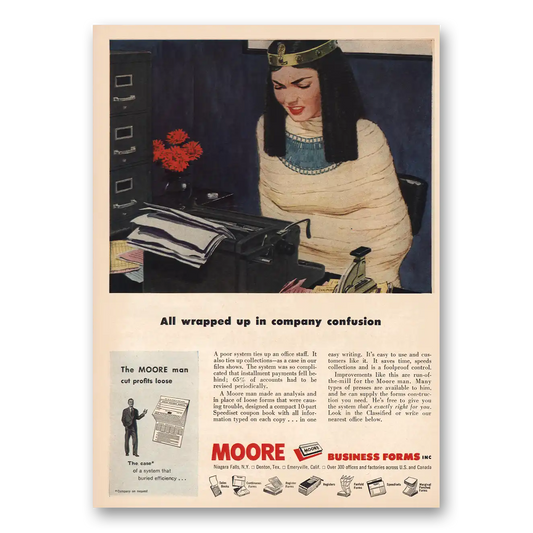 1953 Moore Business Forms All Wrapped Up Vintage Magazine Print Ad