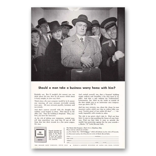 1953 Mosler Safe Business Worry Vintage Magazine Print Ad