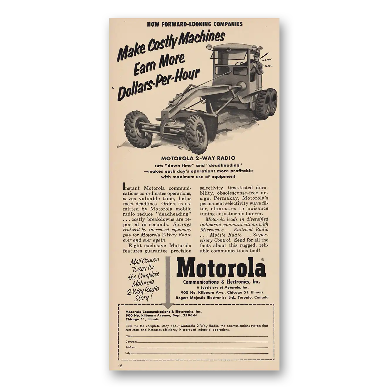 1953 Motorola Radio 2 Way Radio Earn More Vintage Magazine Print Ad