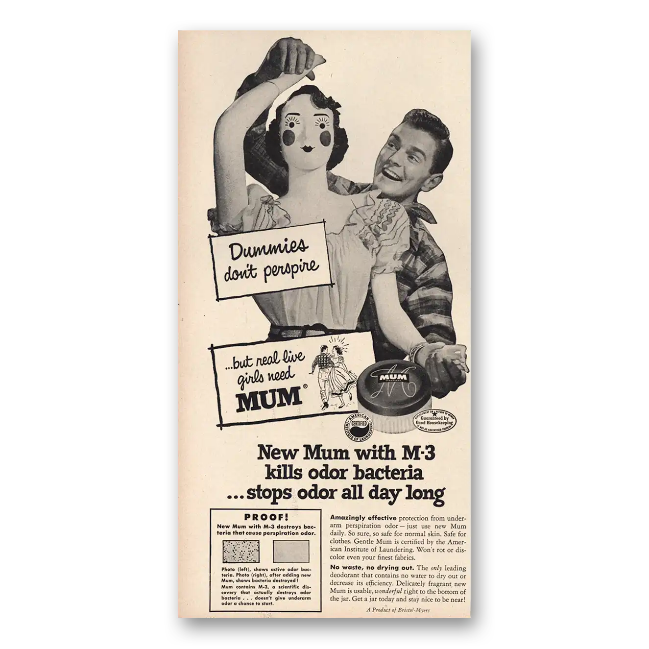 1953 Mum Deoderant Dummies Don’t  Perspire Vintage Magazine Print Ad