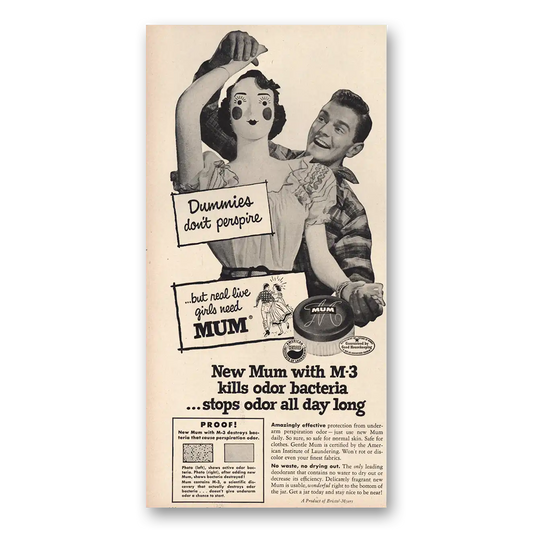 1953 Mum Deoderant Dummies Don’t  Perspire Vintage Magazine Print Ad