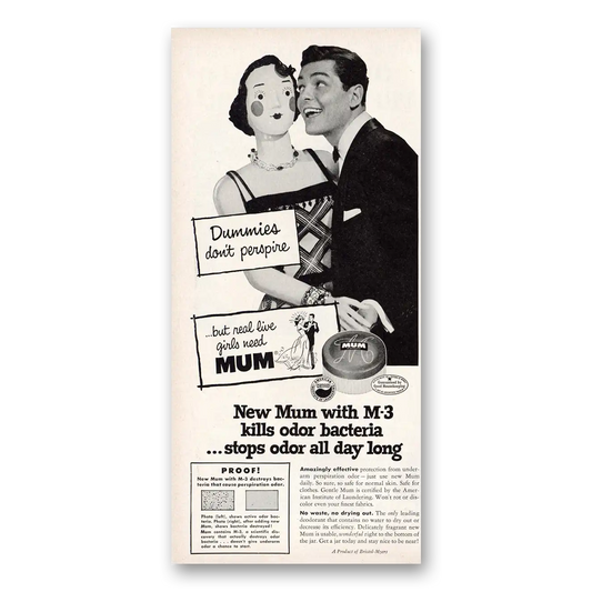 1953 Mum Deoderant Dummies Don't Perspire Vintage Magazine Print Ad