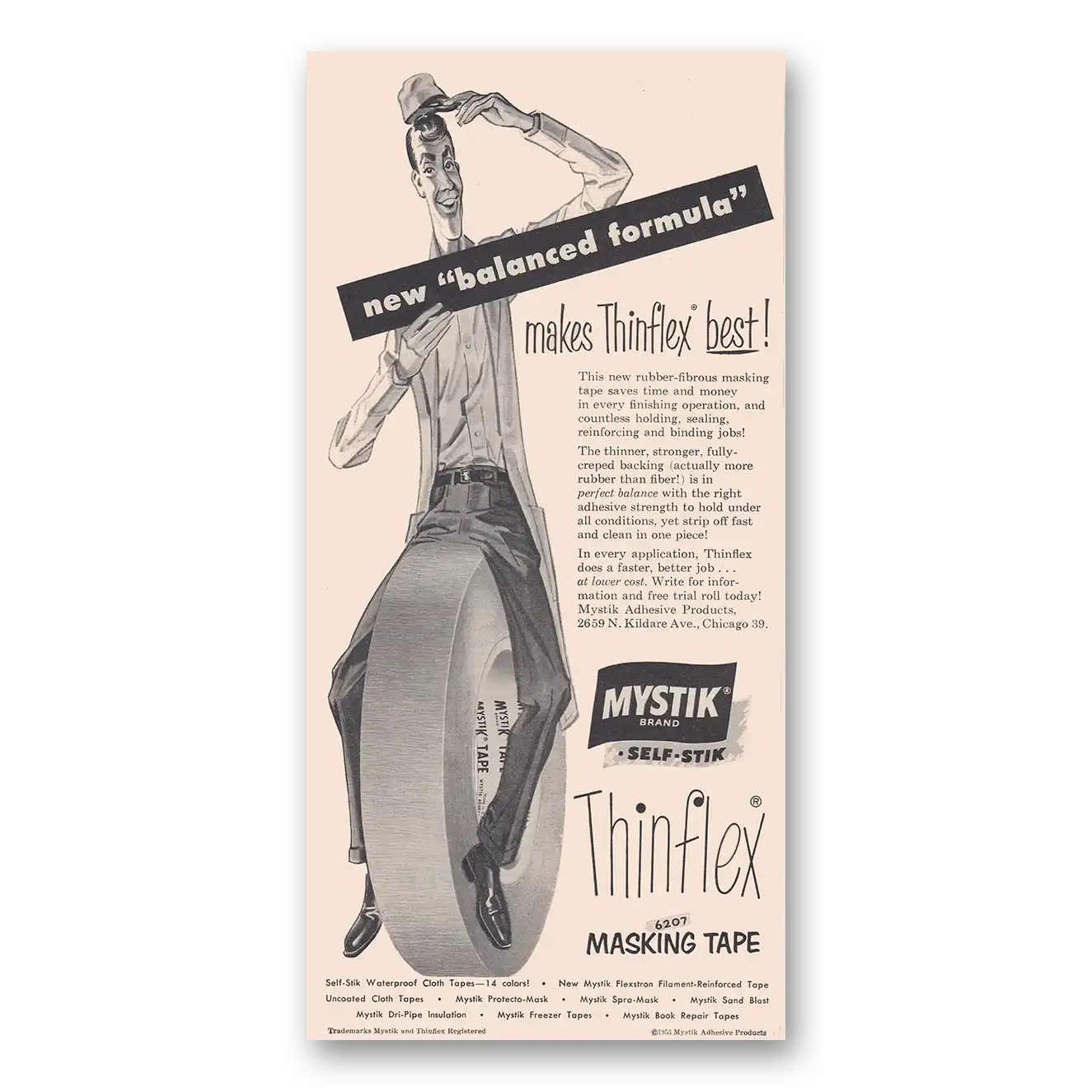 1953 Mystik Masking Tape Masking Tape Makes Thinflex Best Vintage Magazine Print Ad