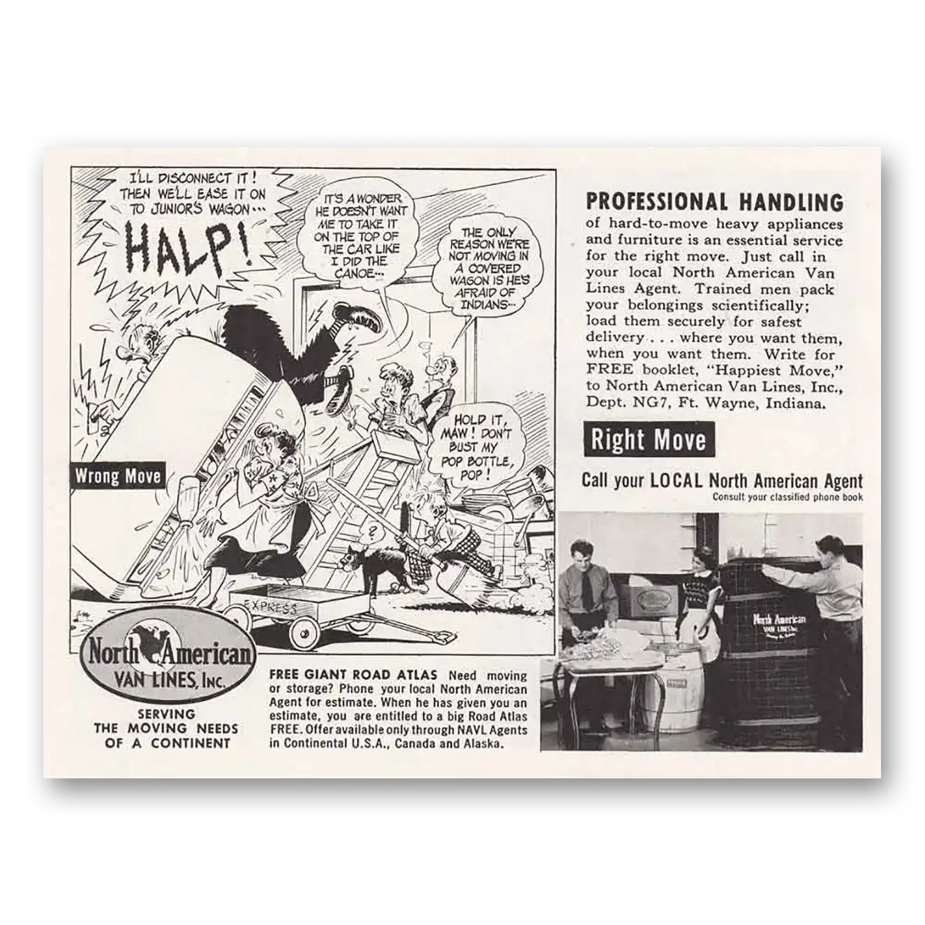 1953 North American Van Lines Halp Professional Handling Vintage Magazine Print Ad