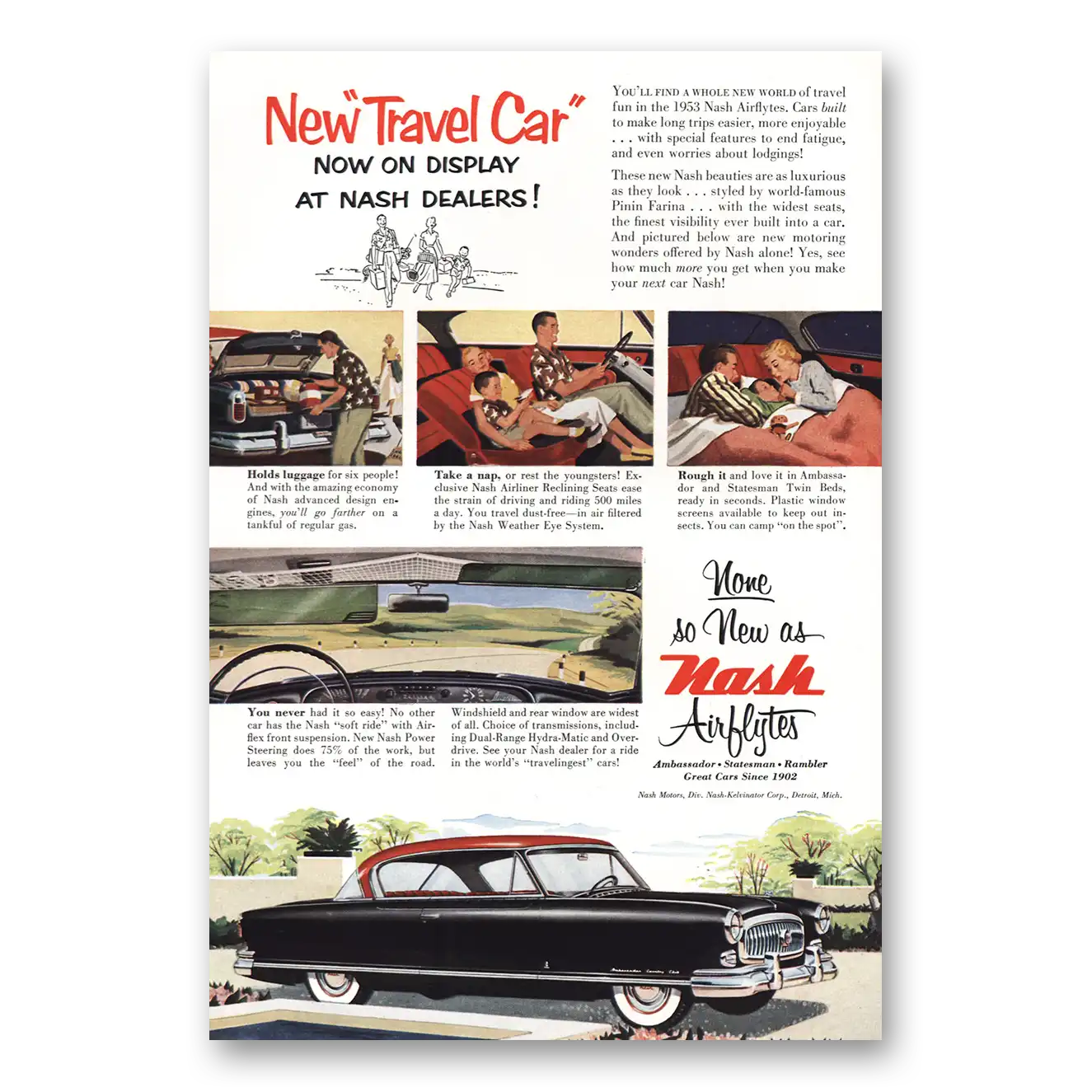 1953 Nash Motors Travel Car Vintage Magazine Print Ad