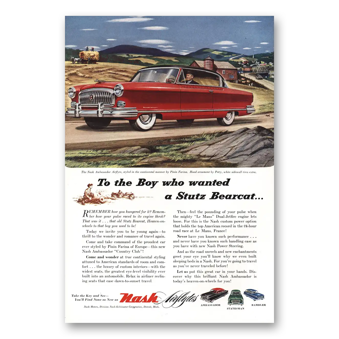 1953 Nash Motors Boy Who Wanted a Stutz Bearcat Vintage Magazine Print Ad