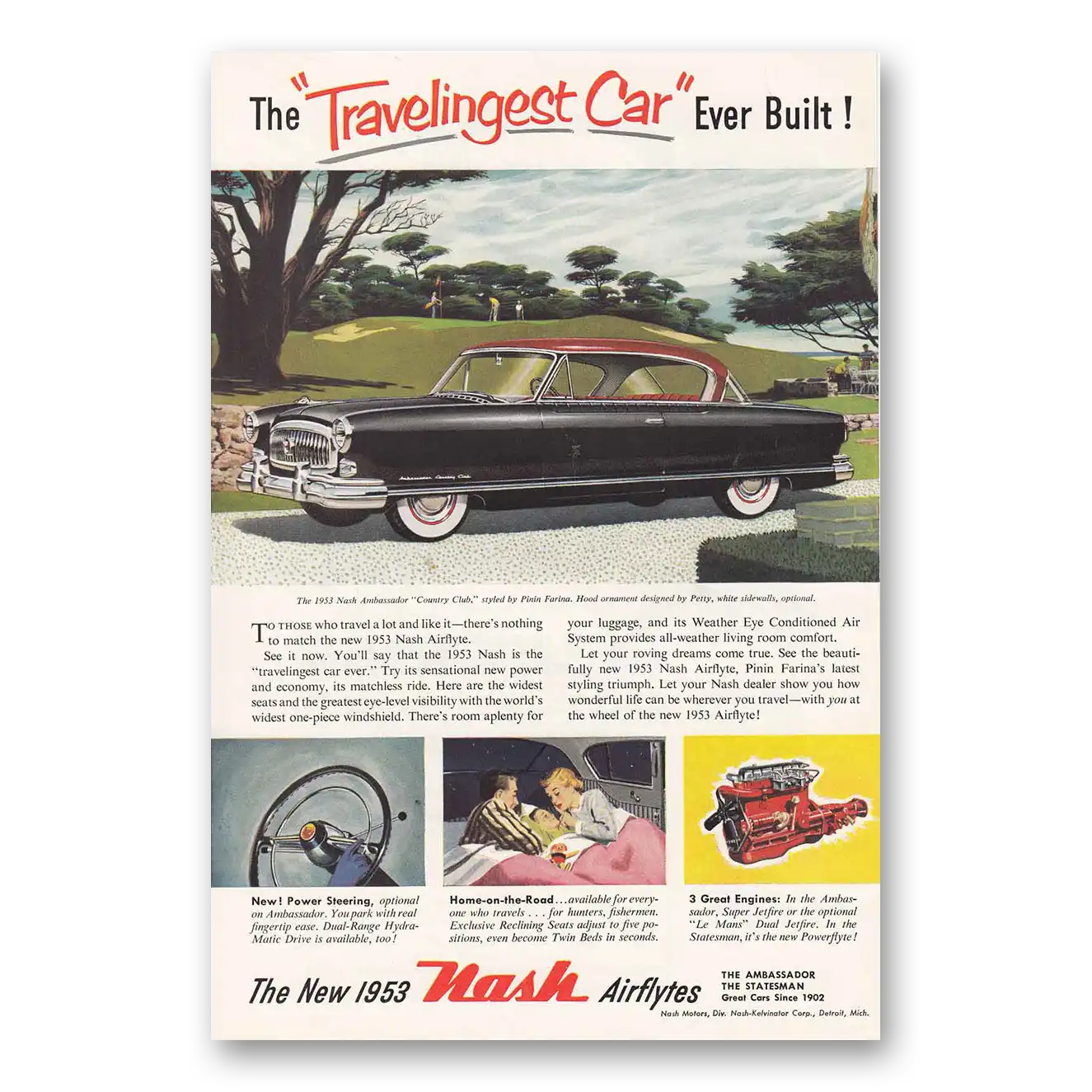 1953 Nash Motors Ambassador Travelingest Car Ever Built Vintage Magazine Print Ad