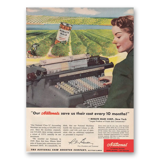 1953 National Cash Register Minute Maid Vintage Magazine Print Ad