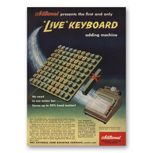 1953 National Cash Register Live Keyboard Vintage Magazine Print Ad