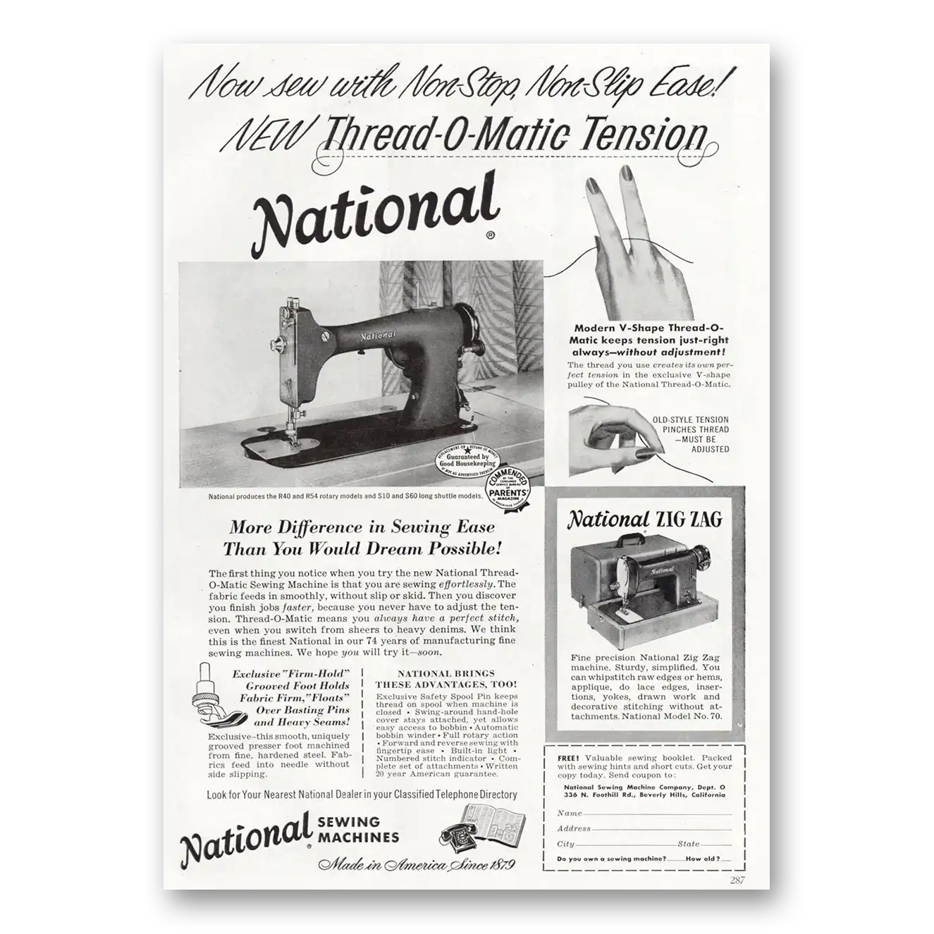 1953 National Sewing Machines Thread O Matic Tension Vintage Magazine Print Ad