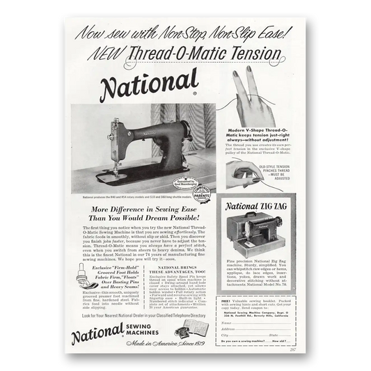 1953 National Sewing Machines Thread O Matic Tension Vintage Magazine Print Ad