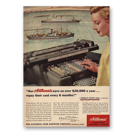 1953 National Cash Register American Export Lines Vintage Magazine Print Ad