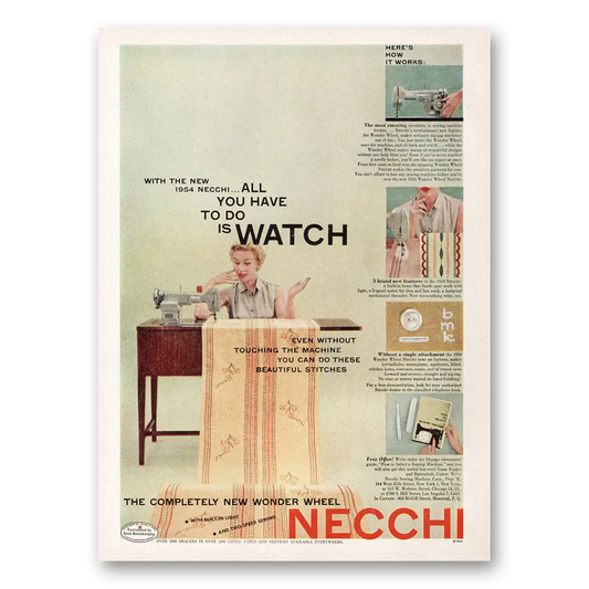 1953 Necchi Sewing Machine All You Have To Do Is Watch Vintage Magazine Print Ad