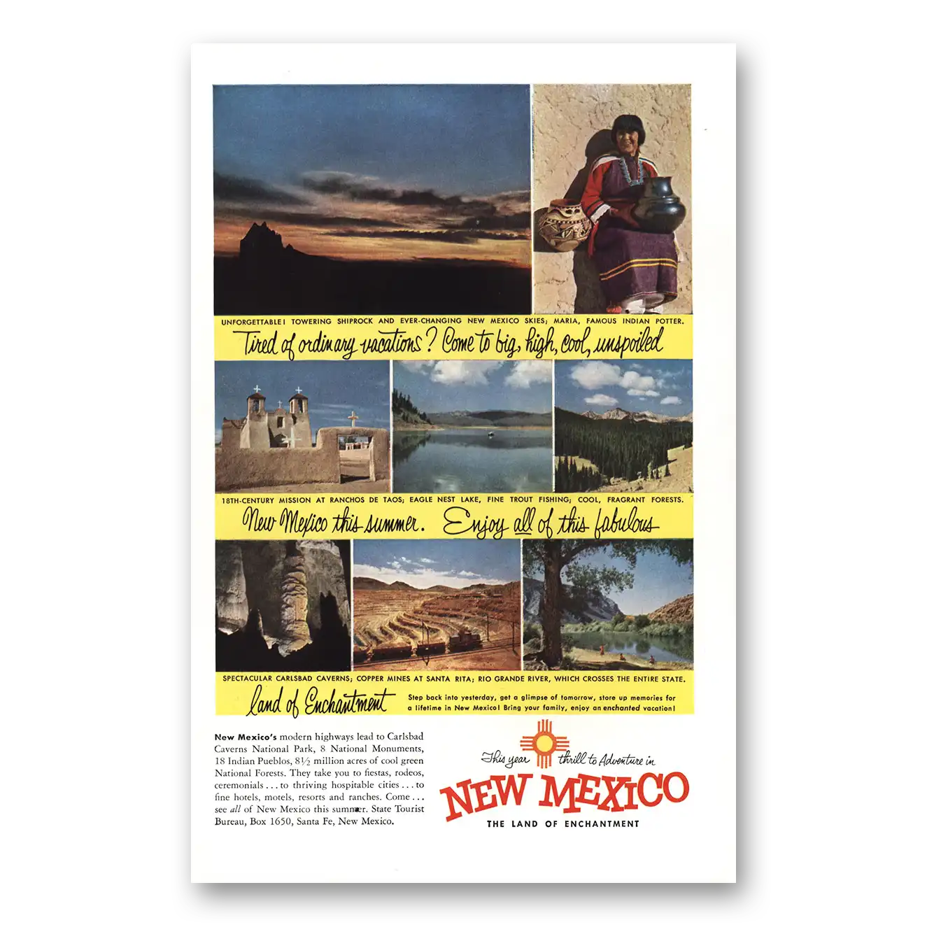 1953 New Mexico Carlsbad Caverns Vintage Magazine Print Ad