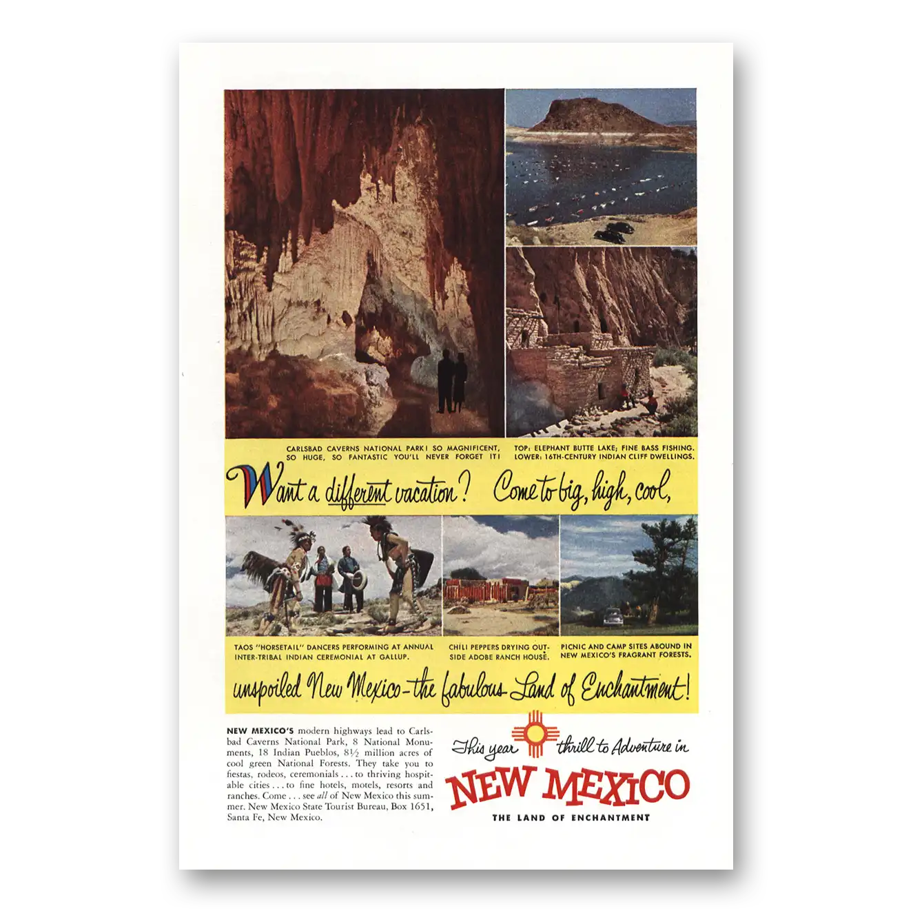 1953 New Mexico Fabulous Land of Enchantment Vintage Magazine Print Ad