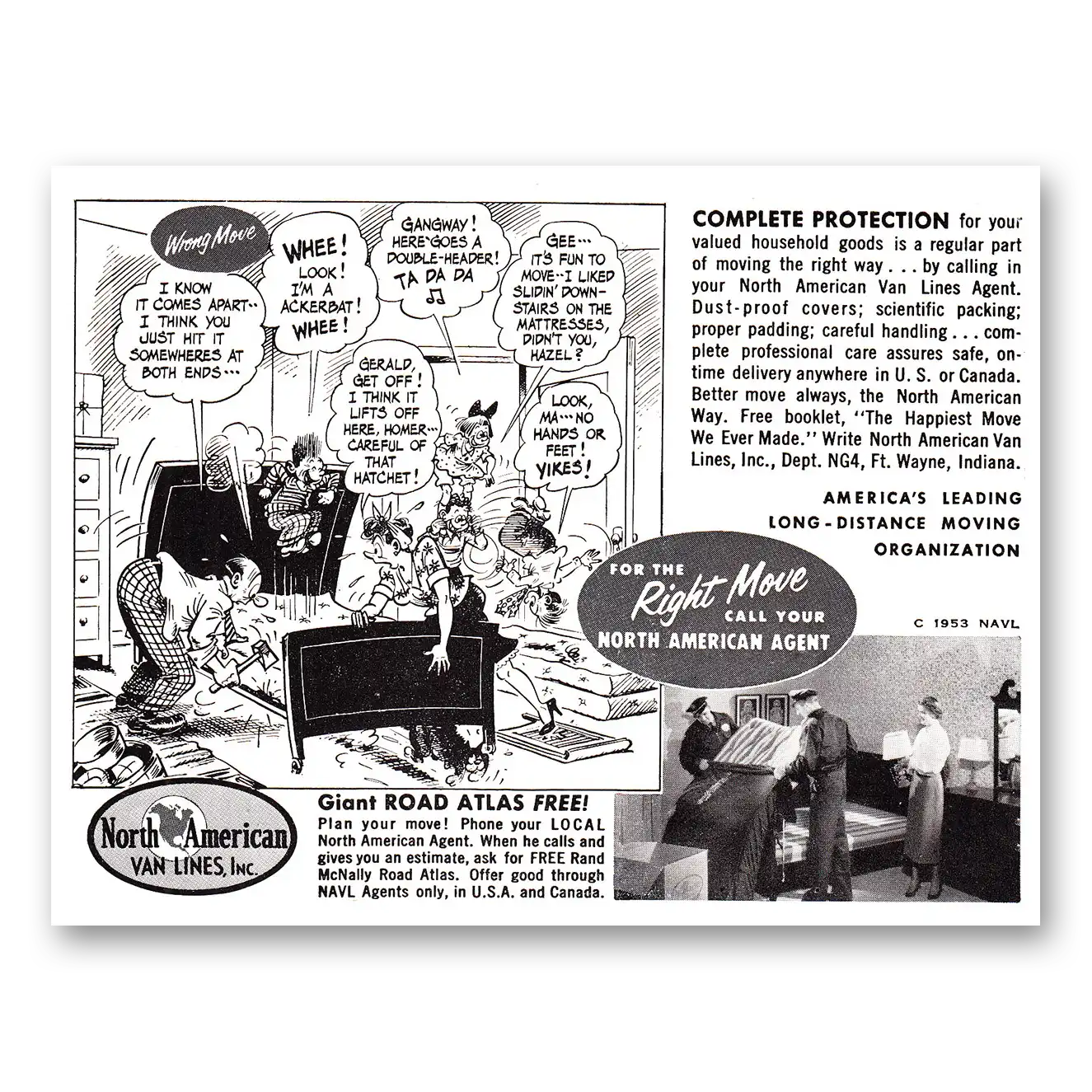 1953 North American Van Lines Complete Protection Vintage Magazine Print Ad