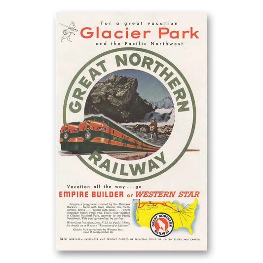 1953 Great Northern Railway Glacier Park Vintage Magazine Print Ad