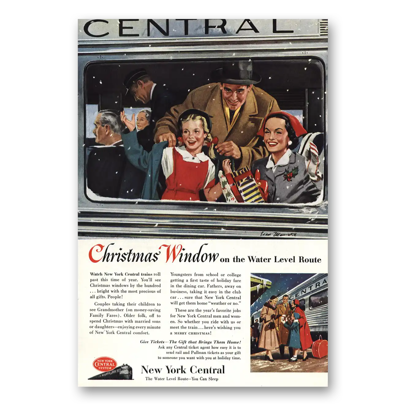 1953 New York Central Christmas Window Water Level Vintage Magazine Print Ad