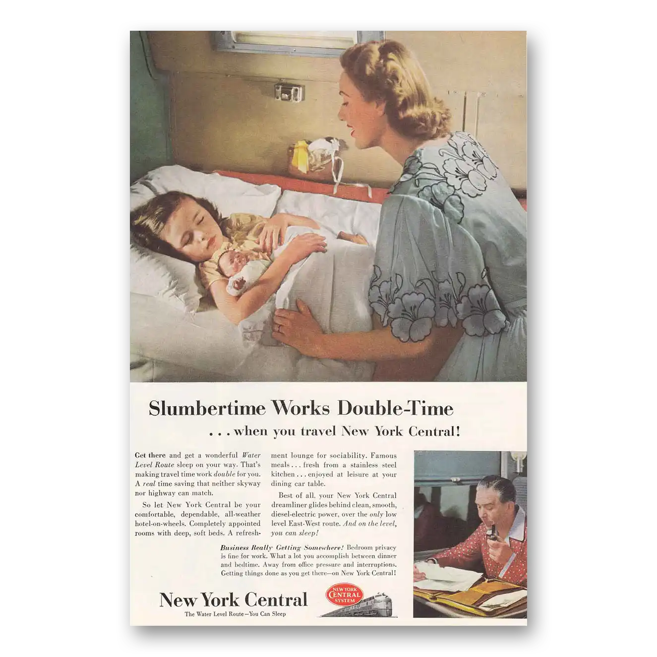 1953 New York Central Slumbertime Works Double Time Vintage Magazine Print Ad