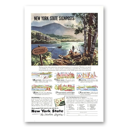 1953 New York Adirondack Mountains Vintage Magazine Print Ad