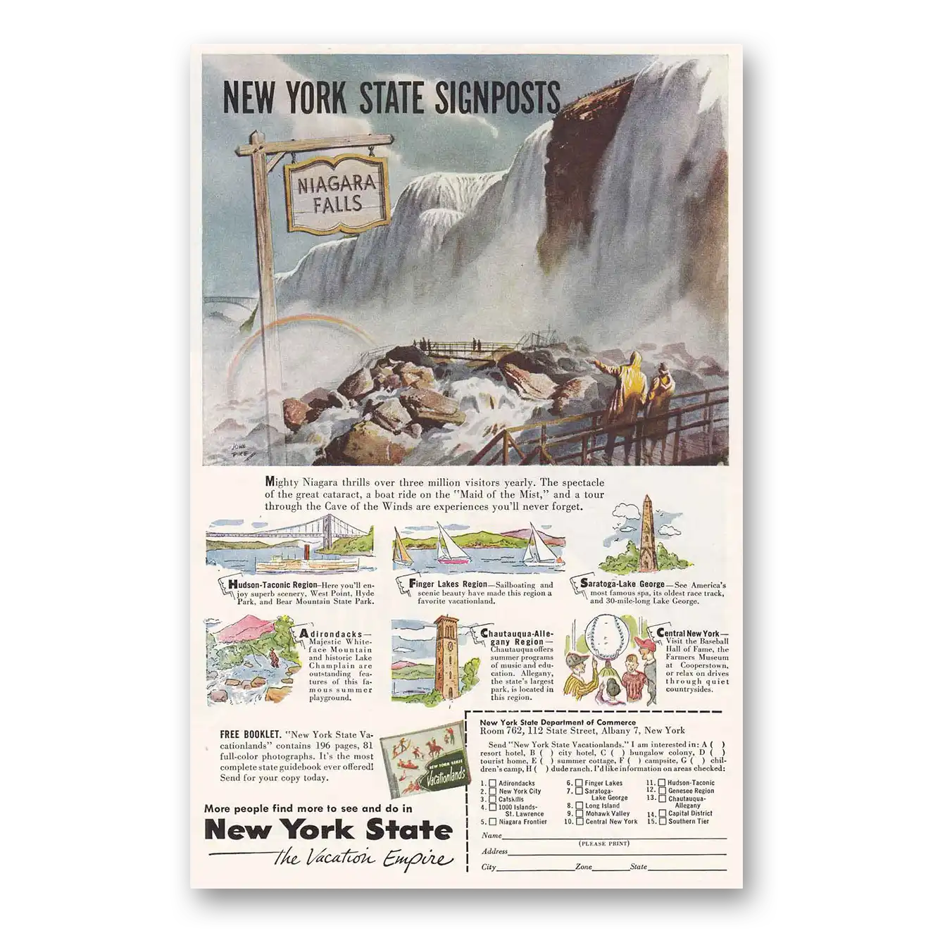 1953 New York Niagara Falls Signposts Vintage Magazine Print Ad