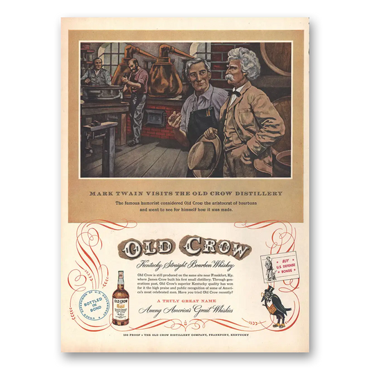 1953 Old Crow Whiskey Mark Twains Visits Famous Humorist Vintage Magazine Print Ad