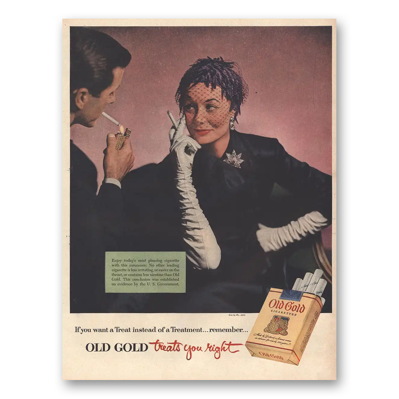 1953 Old Gold Cigarettes You Want a Treat Instead of Treatment Vintage Magazine Print Ad