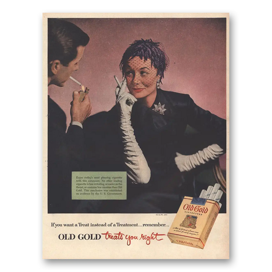 1953 Old Gold Cigarettes You Want a Treat Instead of Treatment Vintage Magazine Print Ad