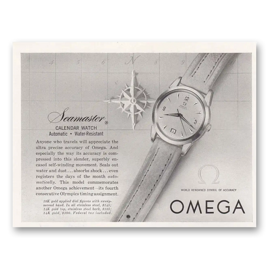 1953 Omega Seamaster Watch Calendar Watch Anyone Who Travels Vintage Magazine Print Ad