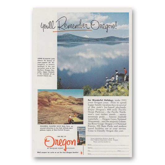 1953 Oregon Upper Klamath Lake Colorful Painted Hills Vintage Magazine Print Ad