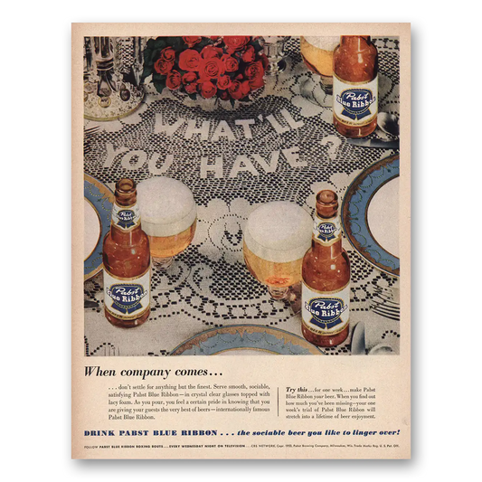 1953 Pabst Blue Ribbon Beer When Company Comes Vintage Magazine Print Ad