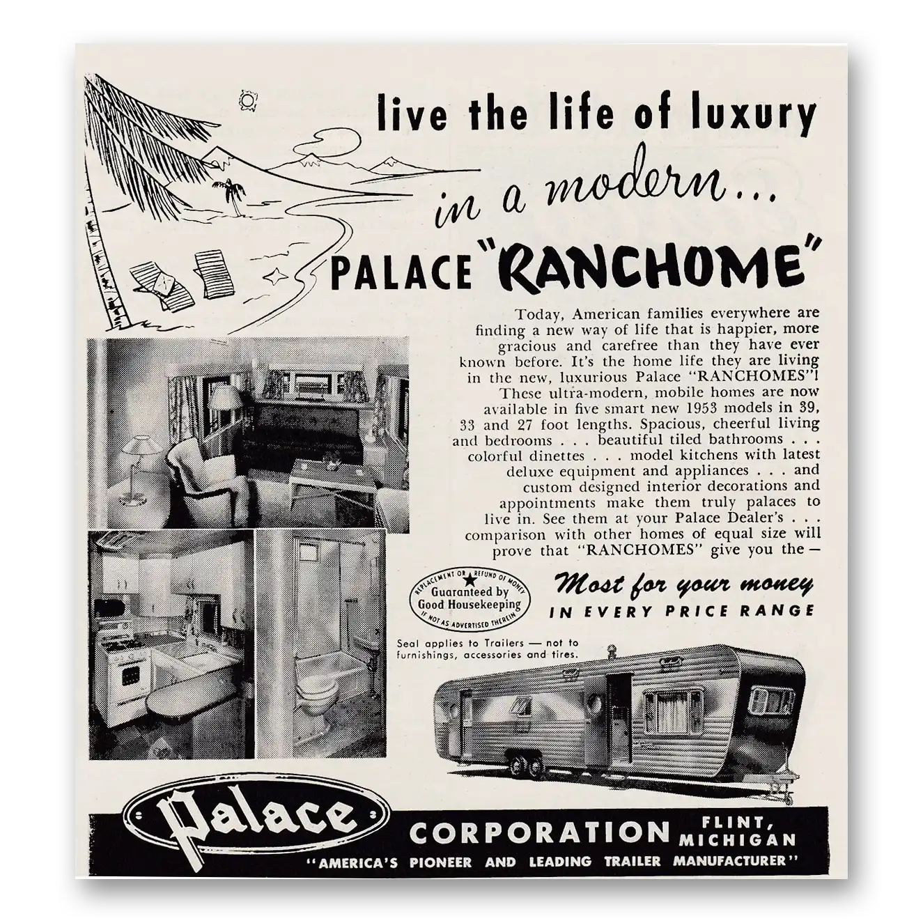 1953 Palace Ranchome Live the Life of Luxury Vintage Magazine Print Ad