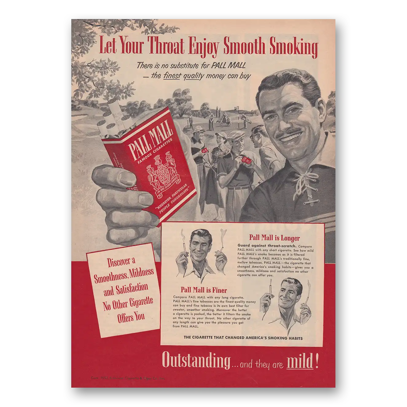 1953 Pall Mall Cigarettes Let Your Throat Enjoy Smooth Smoking Vintage Magazine Print Ad