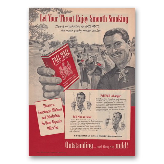 1953 Pall Mall Cigarettes Let Your Throat Enjoy Smooth Smoking Vintage Magazine Print Ad