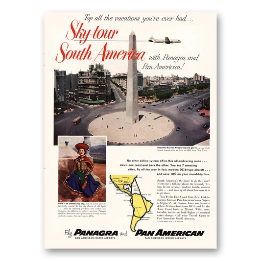 1953 Pan Am Sky Tour South America Vintage Magazine Print Ad