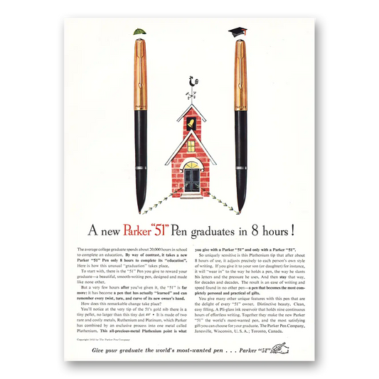 1953 Parker Pens Graduates In 8 Hours Vintage Magazine Print Ad