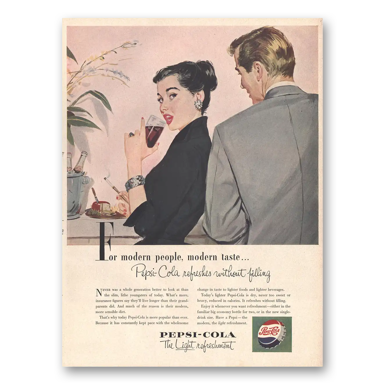 1953 Pepsi For Modern People Modern Taste Vintage Magazine Print Ad