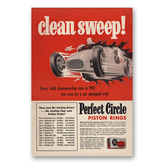 1953 Perfect Circle Clean Sweep Vintage Magazine Print Ad